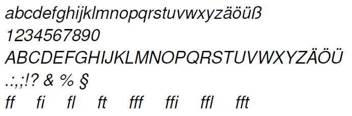 Helvetica italic font example in LaTeX